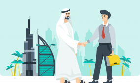 Arab person shake hand of a European business person